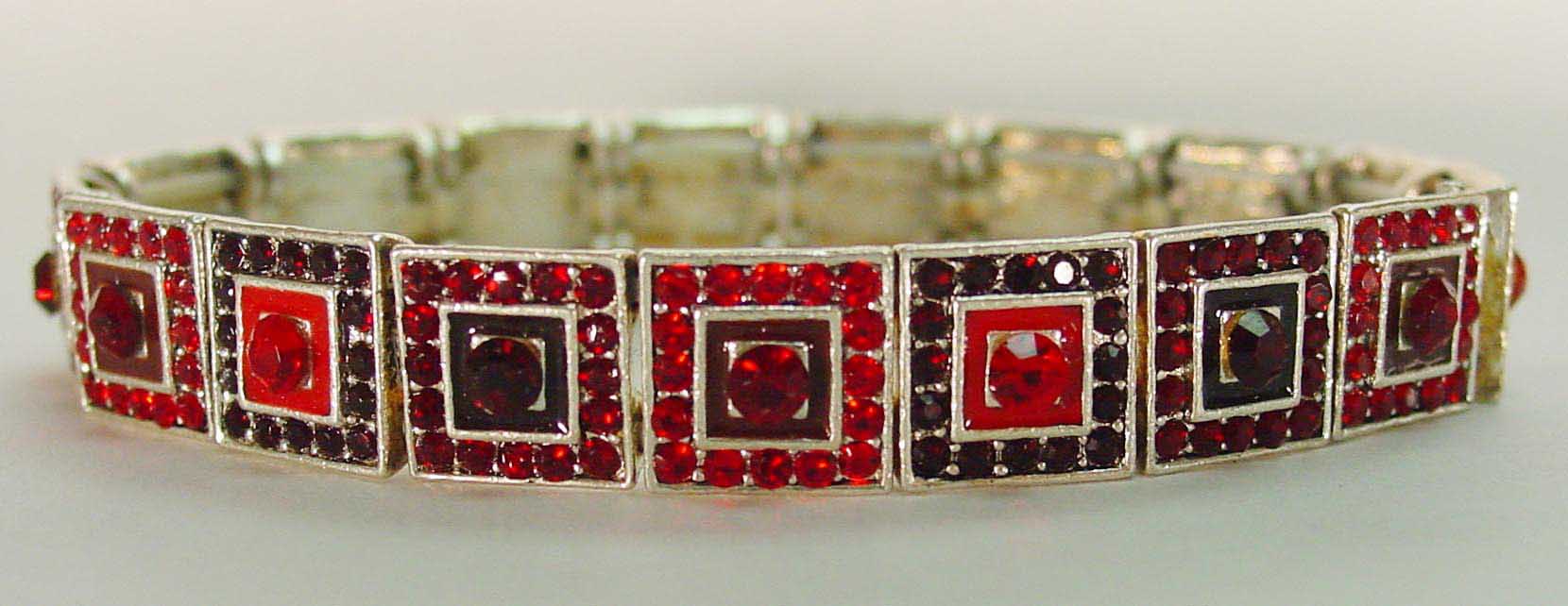 Red crystal rhodium plated bracelet