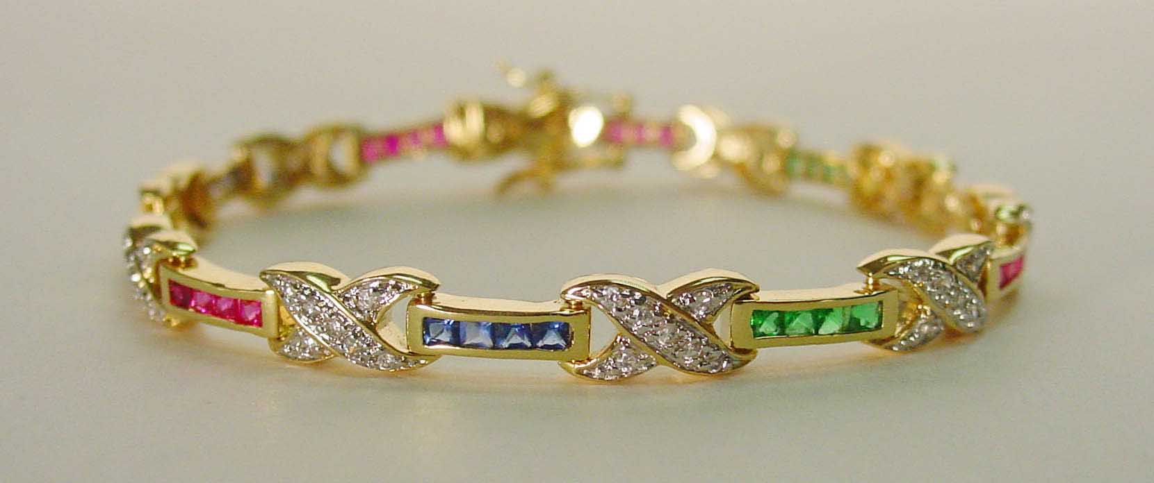 Ruby, emerald, sapphire CZ vermeil bracelet
