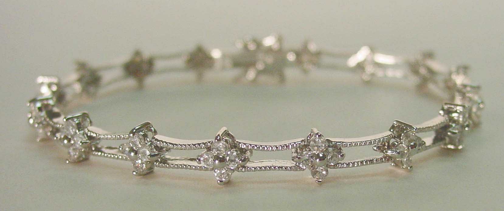 Clear CZ retro flower silver bracelet