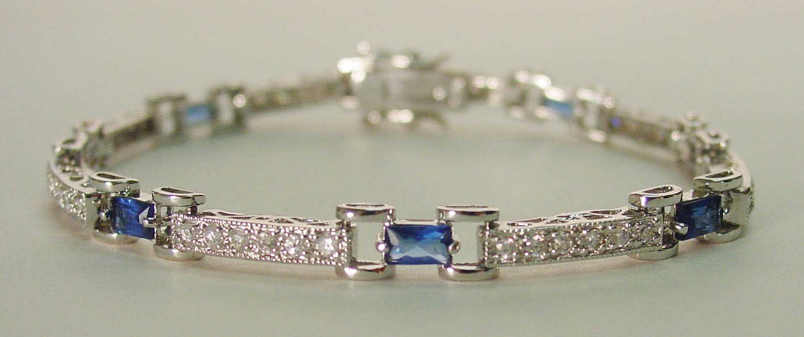 Sapphire CZ & Clear CZ rectangle silver bracelet