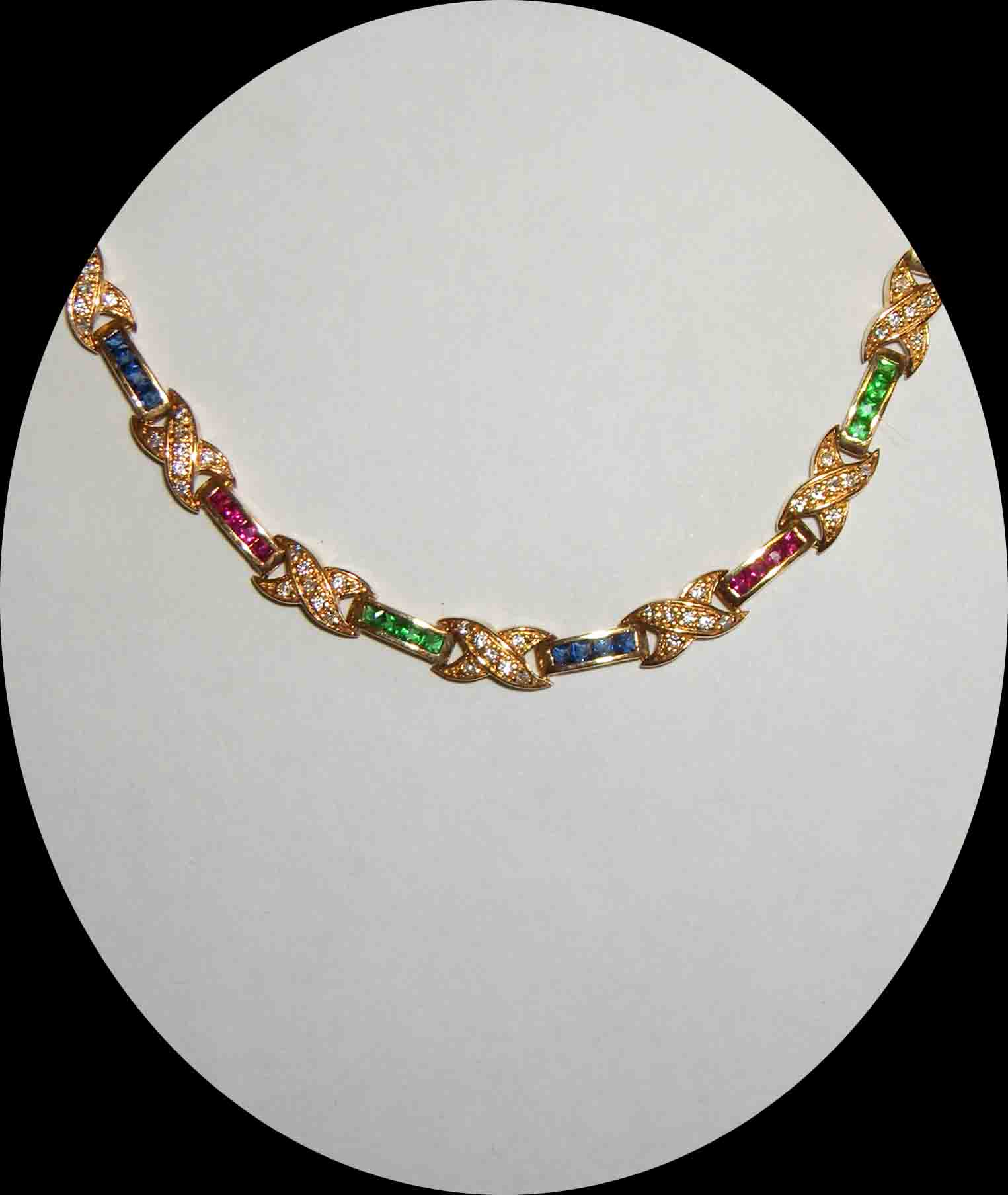 Ruby, emerald, sapphire CZ vermeil necklace