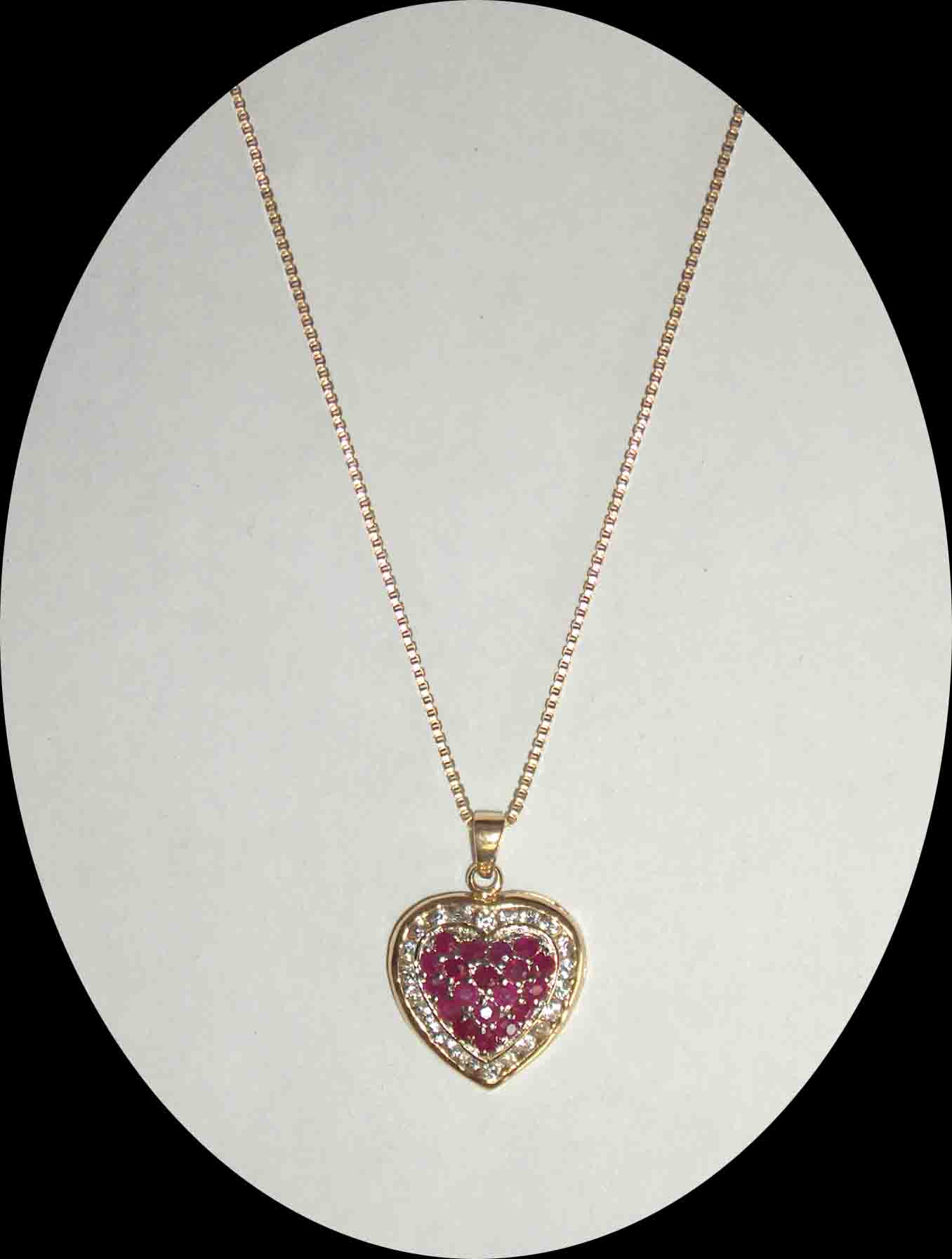 Ruby colored & clear CZ heart pendant necklace