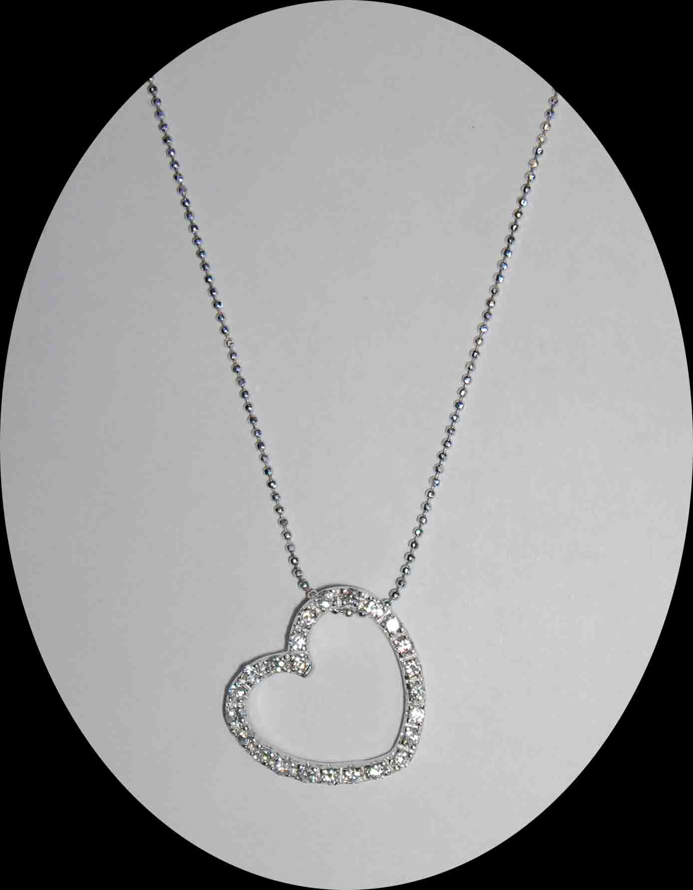 CZ slanted heart silver necklace