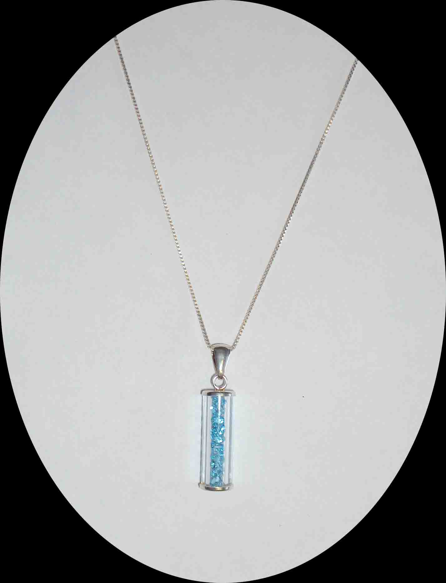Sky blue crystal bottle silver necklace