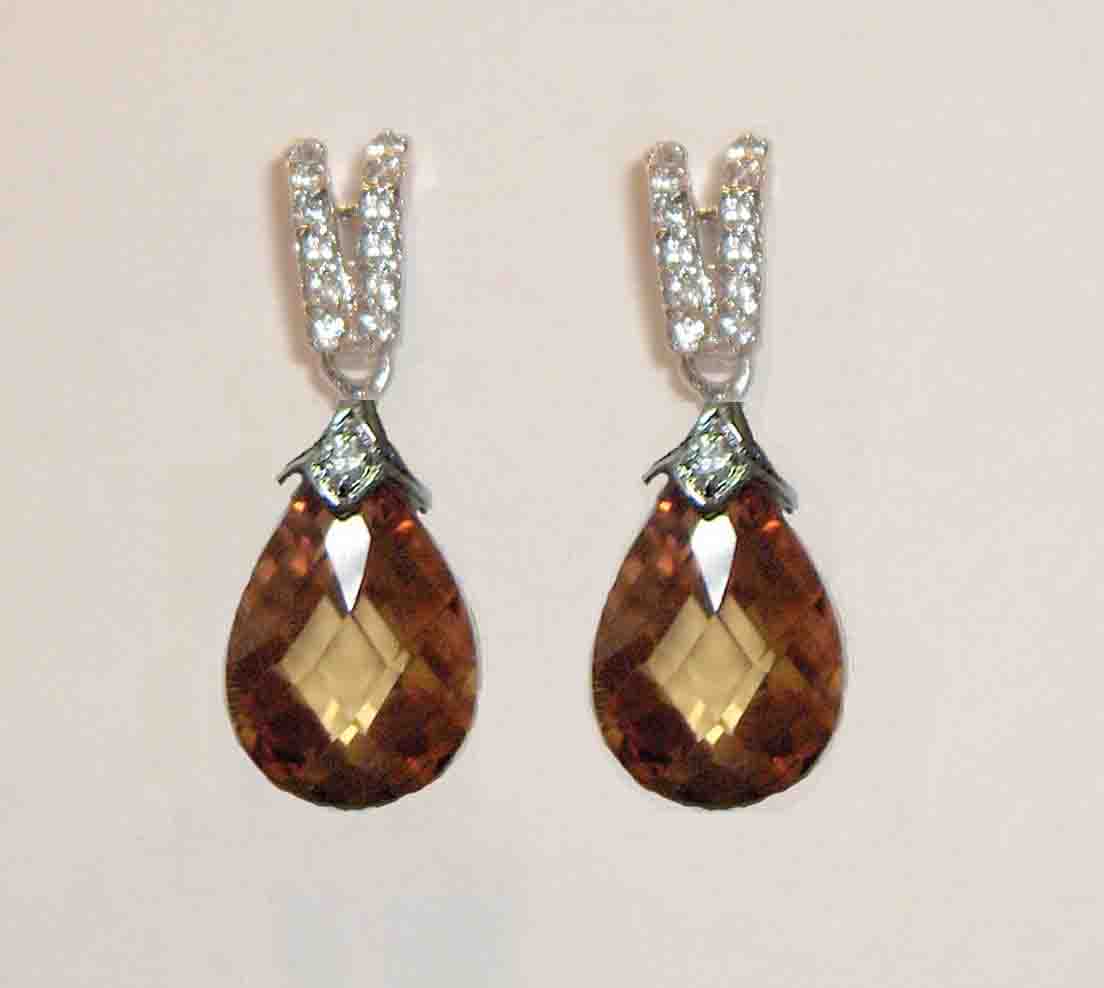 Champagne color faceted crystal drop earrings