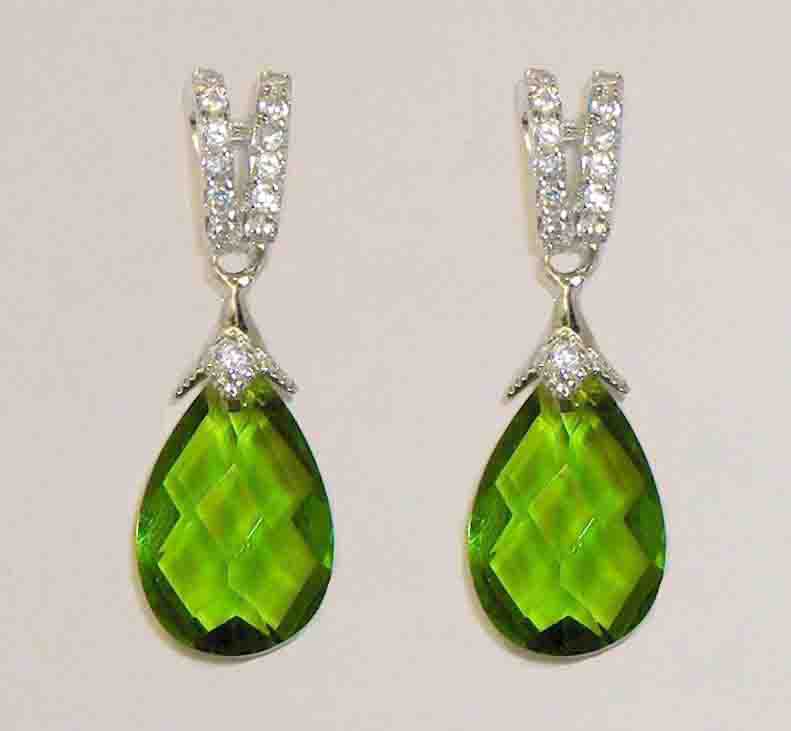 Green faceted crystal drop earrings