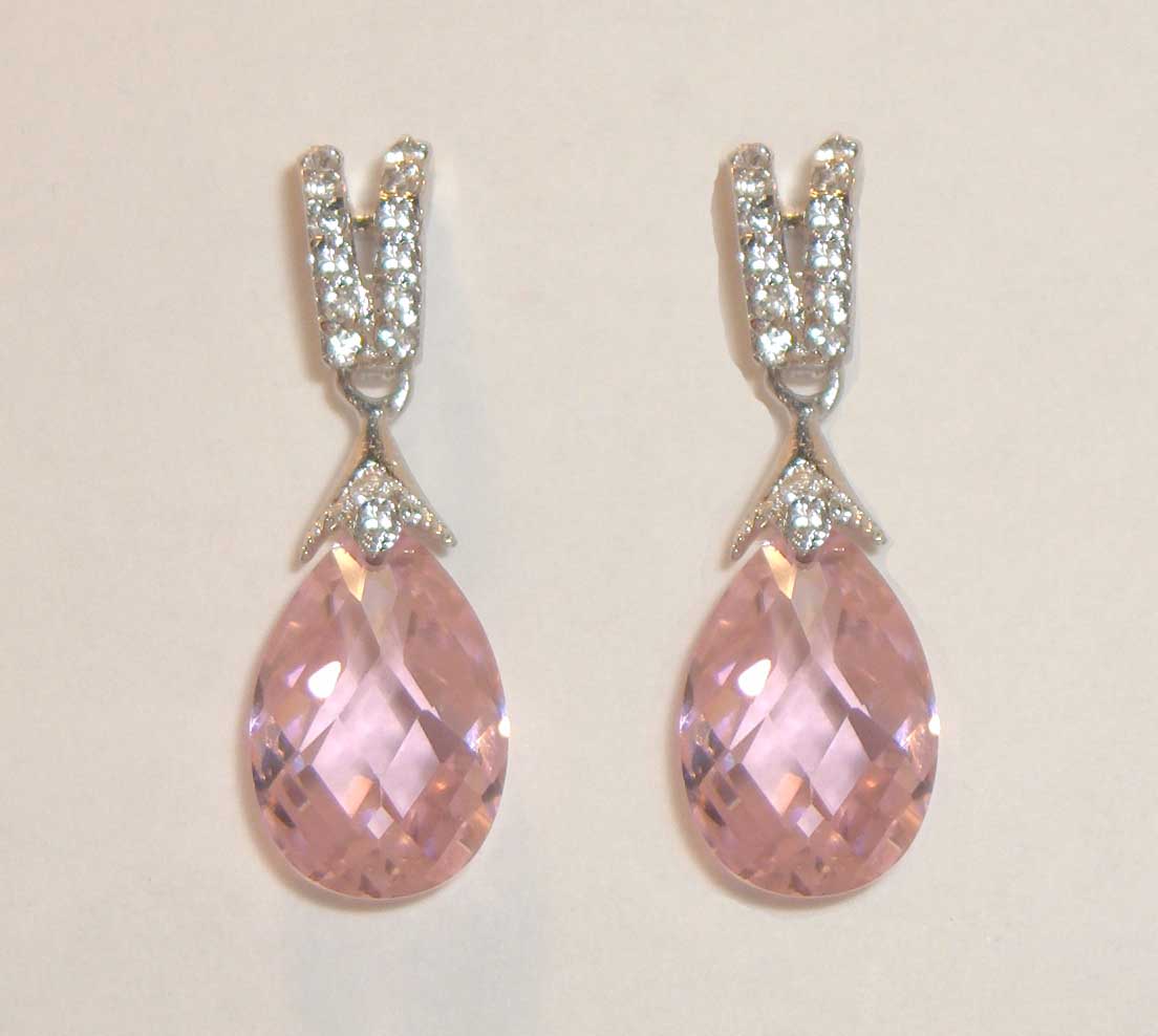Pink faceted crystal drop earrings