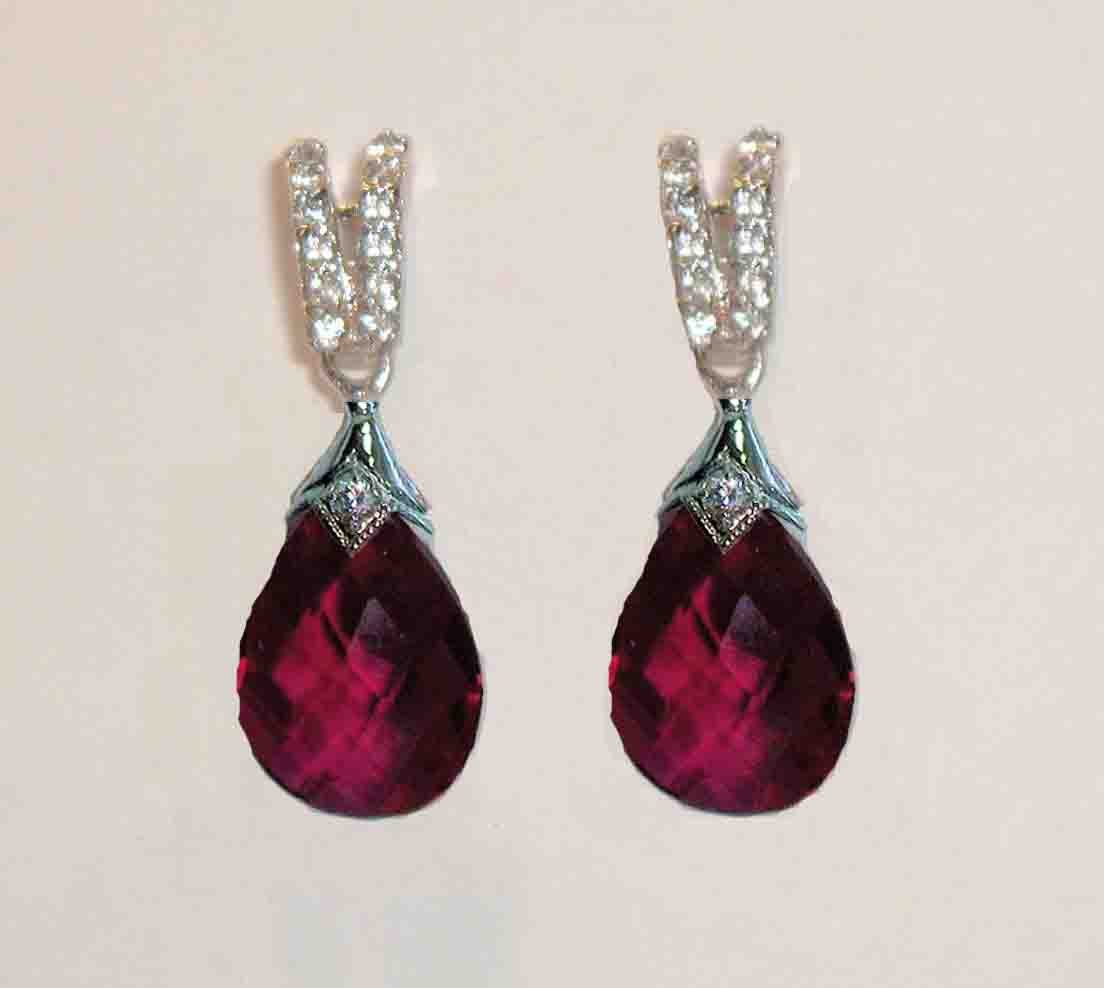 Ruby color faceted crystal drop earrings
