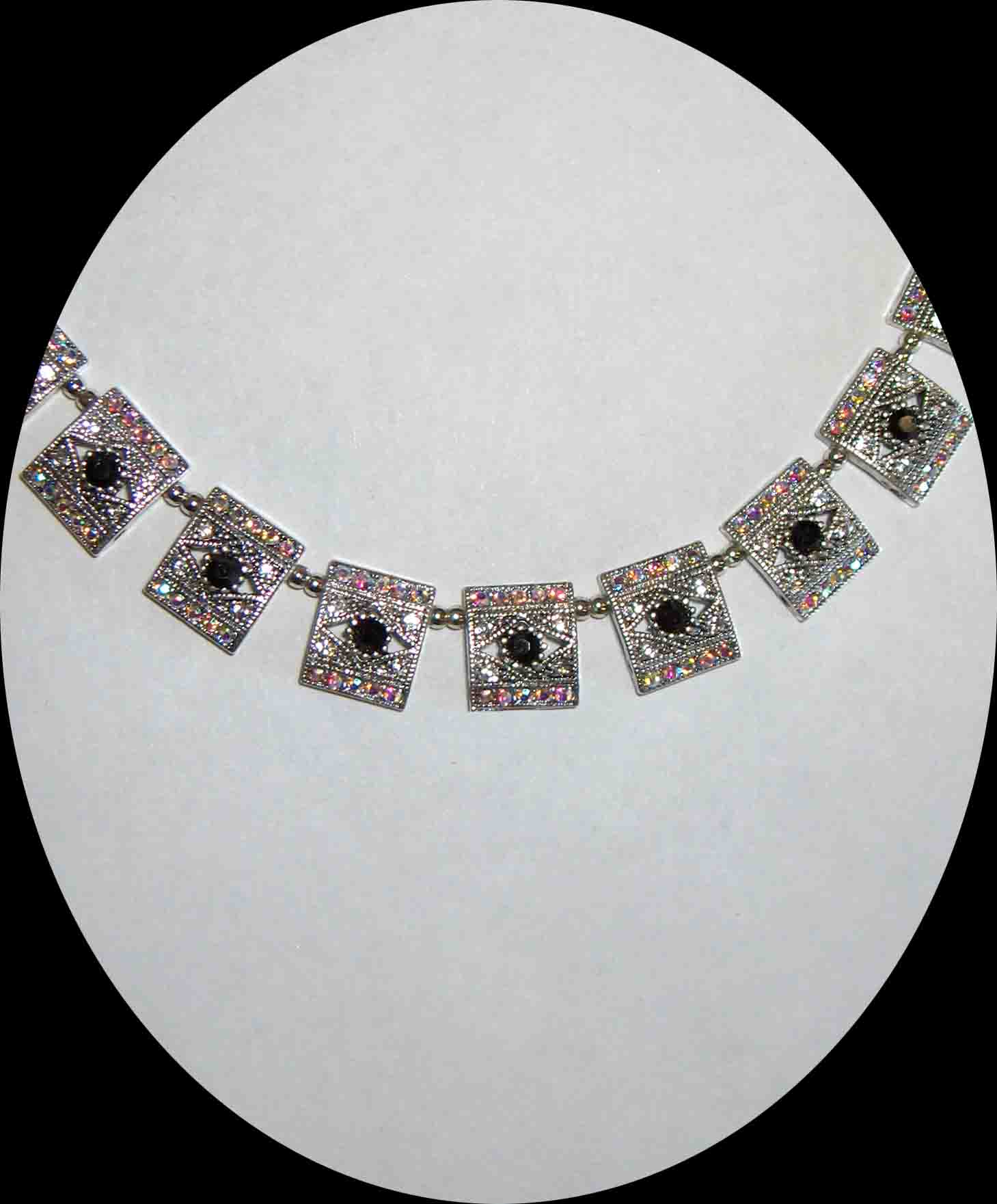 Black & aurora crystal silver necklace