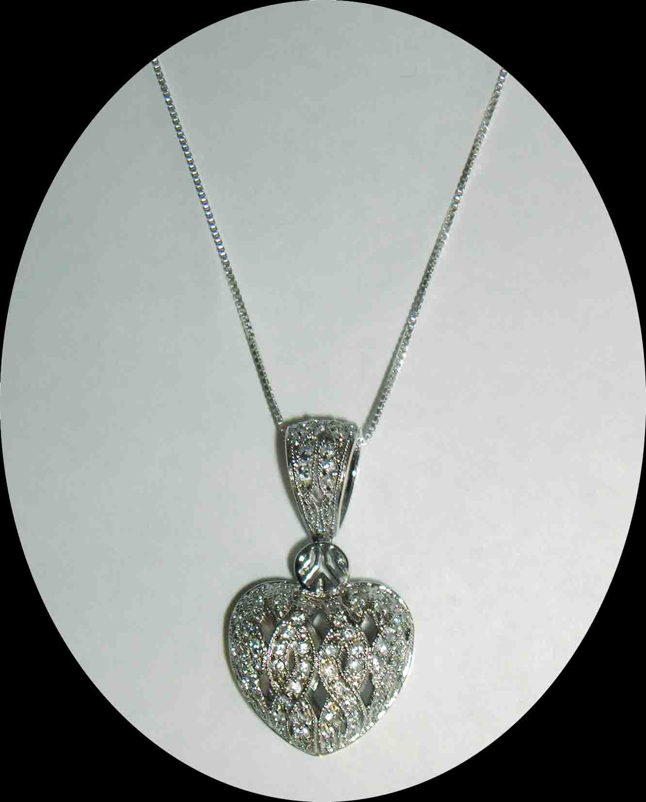 CZ encrusted puffed heart pendant necklace