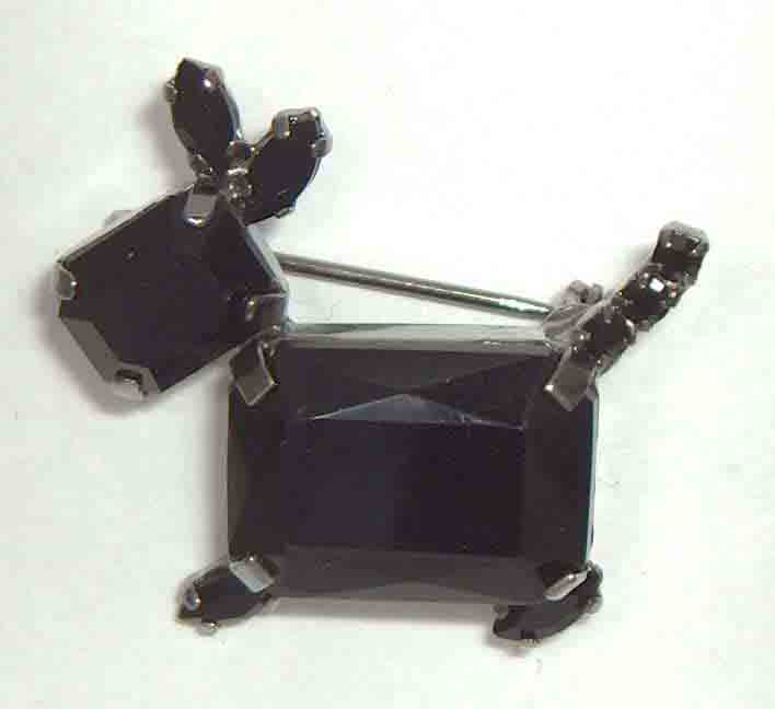 Black bohemian glass dog pin