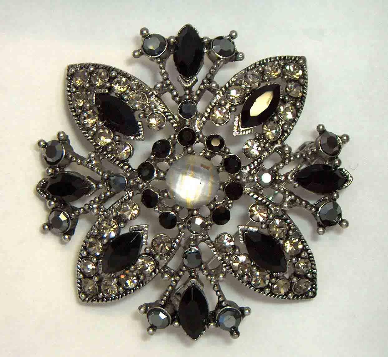 Black MOP flower crystal pin
