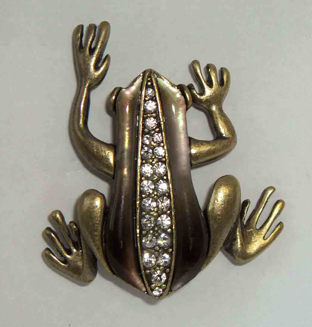 White crystal frog pin