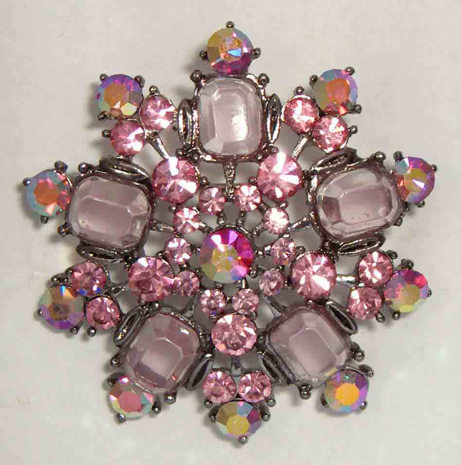 Pink, pink aurora crystal pin