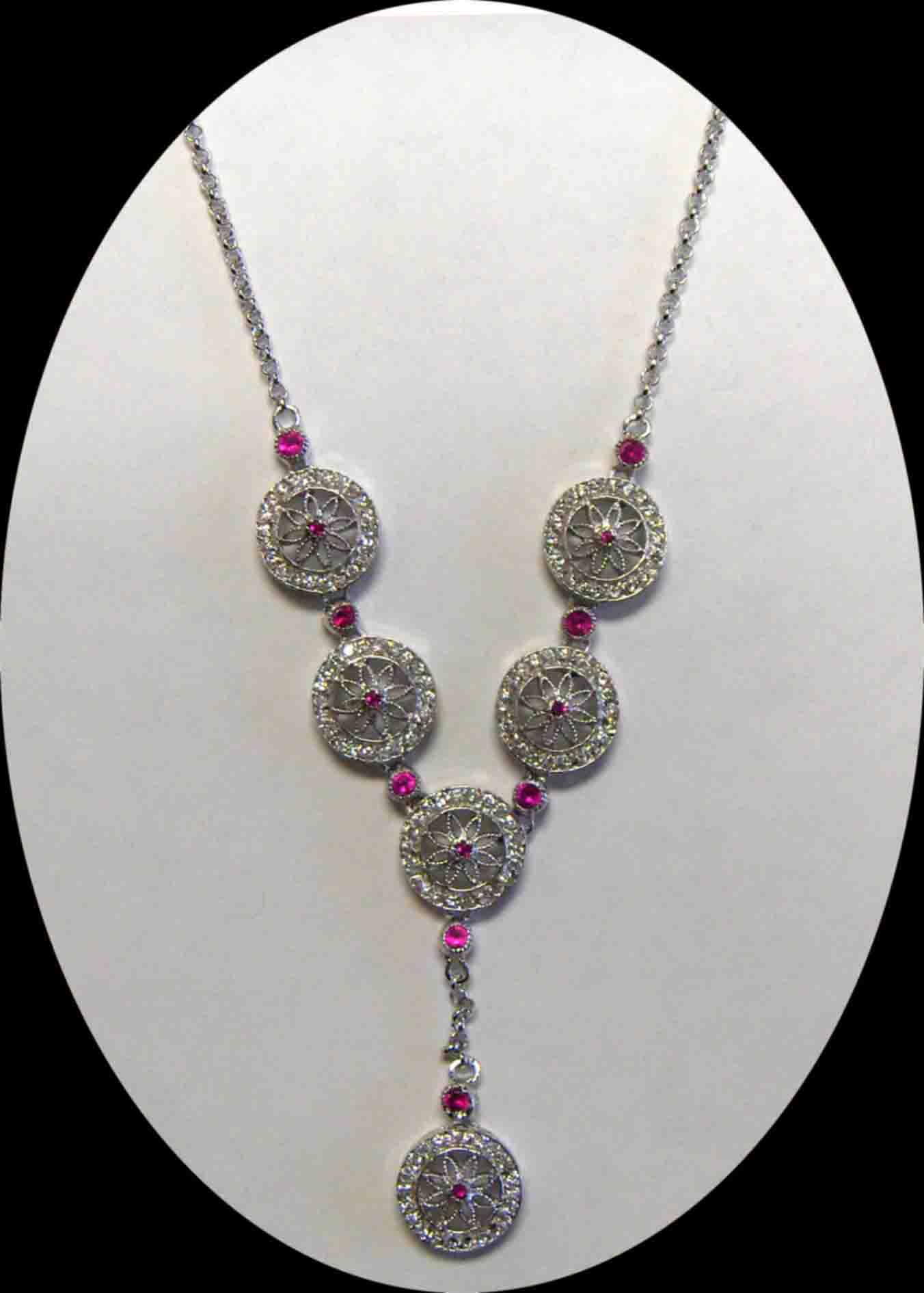 Ruby & clear CZ lace necklace