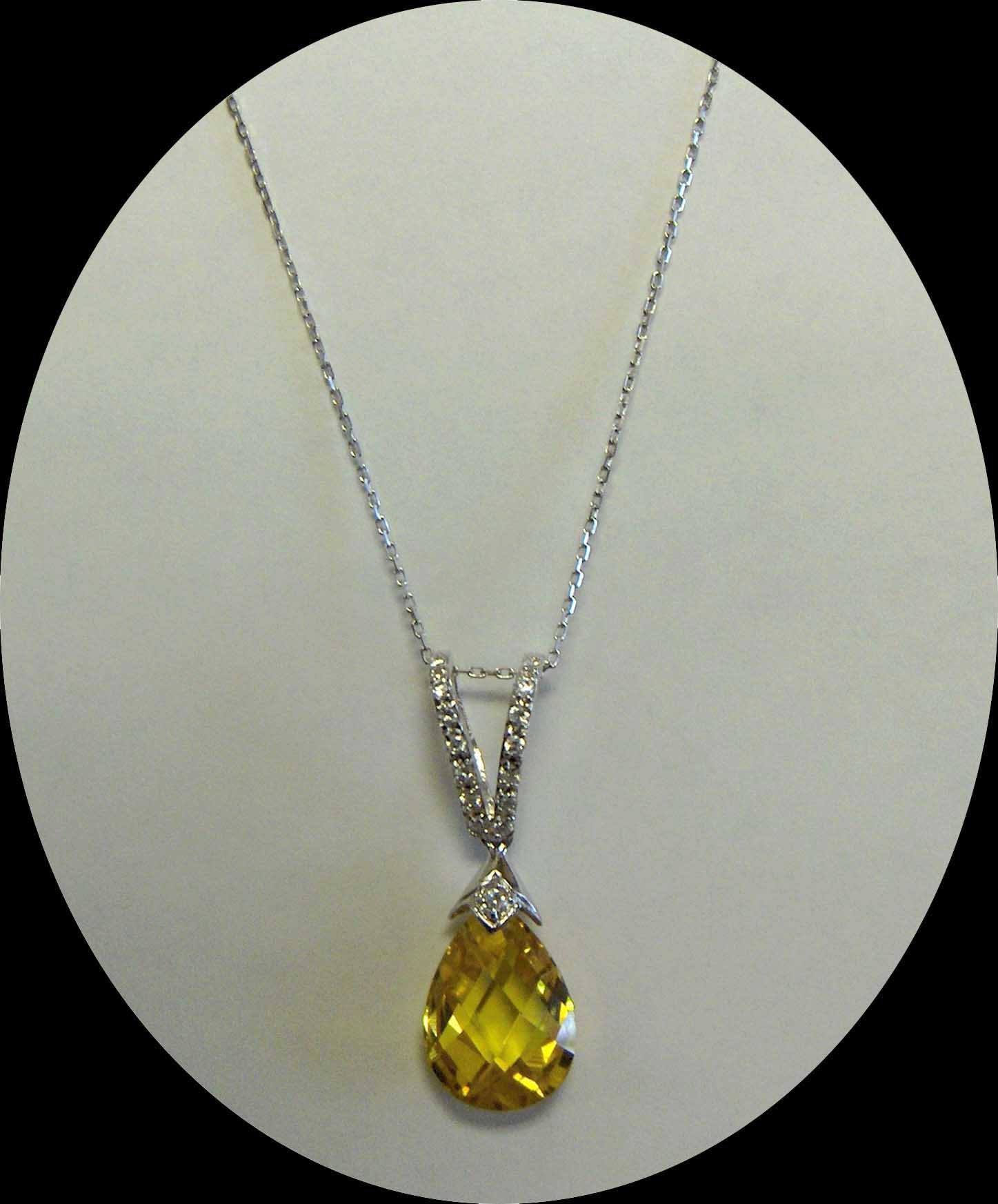Citrine color drop faceted crystal necklace